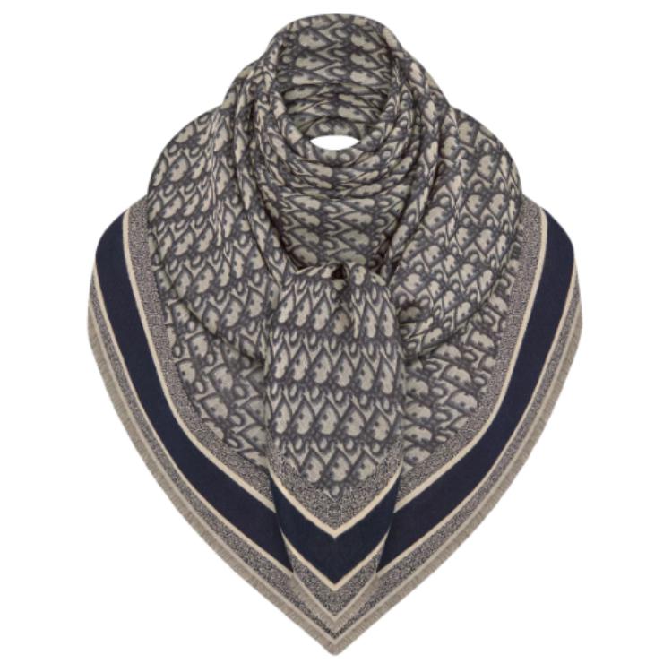 DIOR Logo Wool Scarf Unisex Couple Style in Navy Blue. 12DOB140I142540