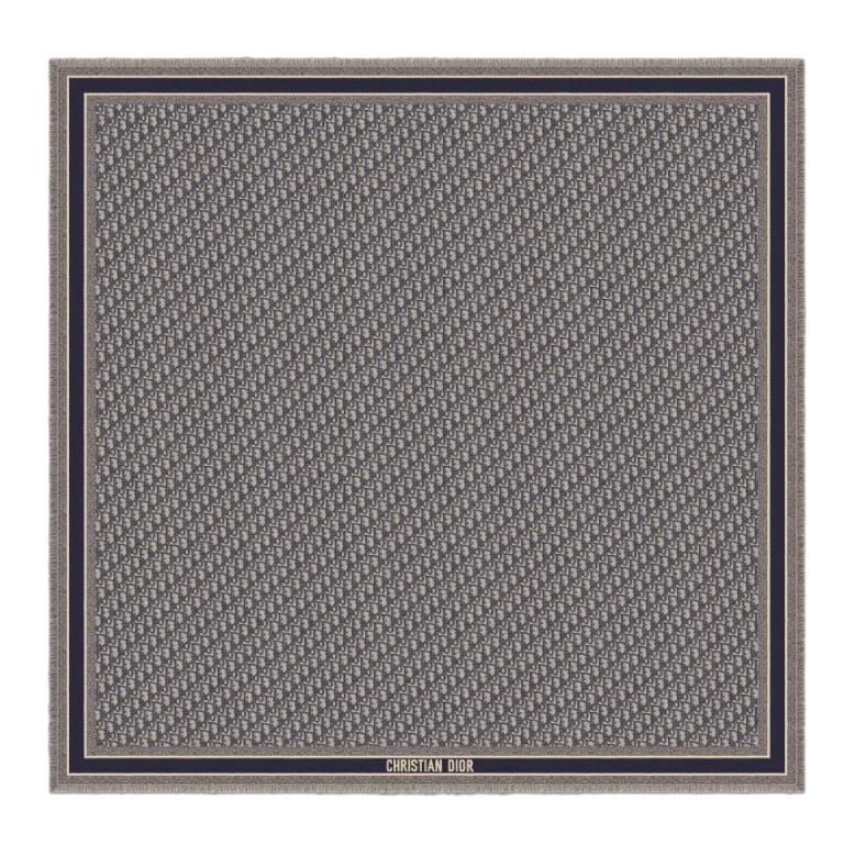 Shop 디올 로고 울 스카프 네이비 블루 유니섹스 커플 스타일. 12DOB140I142540