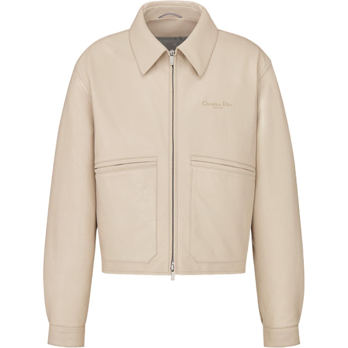 Dior Men’s Beige Zip-Up Jacket with Logo Print Collar and Long Sleeves 443L404A0768-C110