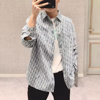 Cheap DIOR 男士經典長袖襯衫 灰色斜紋印花丹寧布 013D585BY989-C980