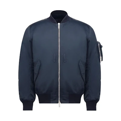 DIOR Men’s FW23 Navy Blue Solid Logo Embroidered Bomber Jacket 413C411A6007-C585