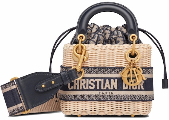 Dior Mini Lady Dior Bag Natural Wicker/Blue Buy Dior Mini Lady Dior Bag Natural Wicker/Blue