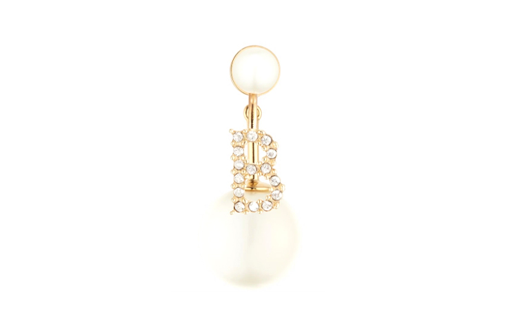 Dior MY ABCDior "B" Earrings in Gold Finish, White Resin Pearls & Crystals. E1011ABCCY-D301