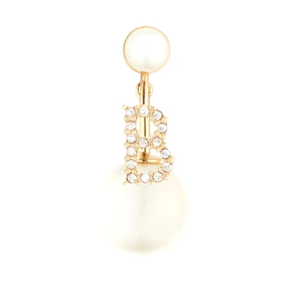 Dior MY ABCDior "B" Earrings in Gold Finish, White Resin Pearls & Crystals. E1011ABCCY-D301