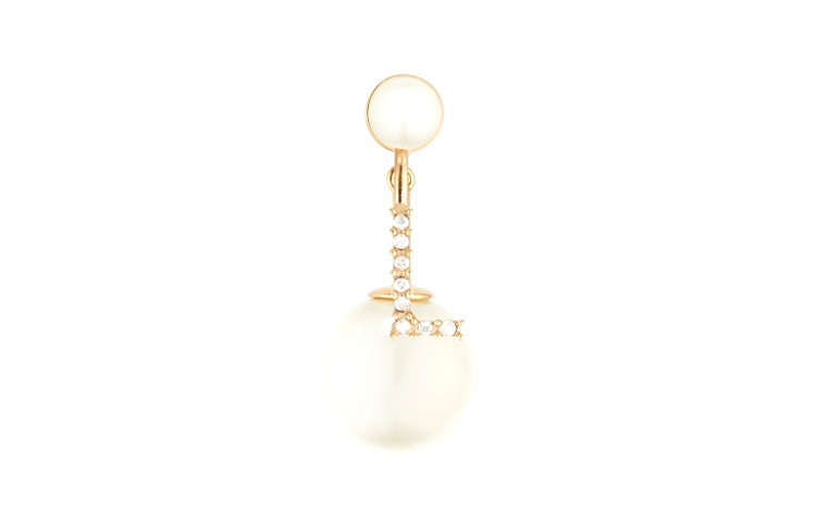 Dior MY ABCDior 'L' Earring Gold Metal White Resin Pearls & Crystals (Single). E1021ABCCY-D301