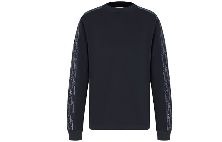 DIOR Navy Blue Cotton Jersey Long Sleeve Sweatshirt with Side Print 113J643A0554-C542