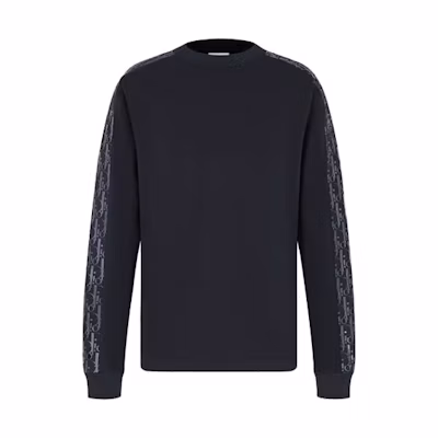 DIOR Navy Blue Cotton Jersey Long Sleeve Sweatshirt with Side Print 113J643A0554-C542