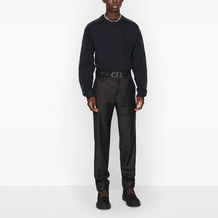 Shop ディオール ネイビーブルー コットンジャージー 長袖 スウェット サイドプリント 113J643A0554-C542