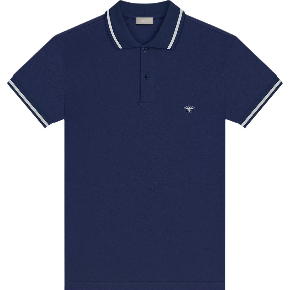 DIOR Navy Blue Embroidered Bee Polo Shirt Short Sleeve Casual Wear 733J805B0373-C570