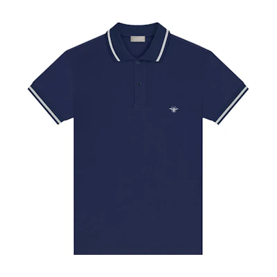DIOR Navy Blue Embroidered Bee Polo Shirt Short Sleeve Casual Wear 733J805B0373-C570