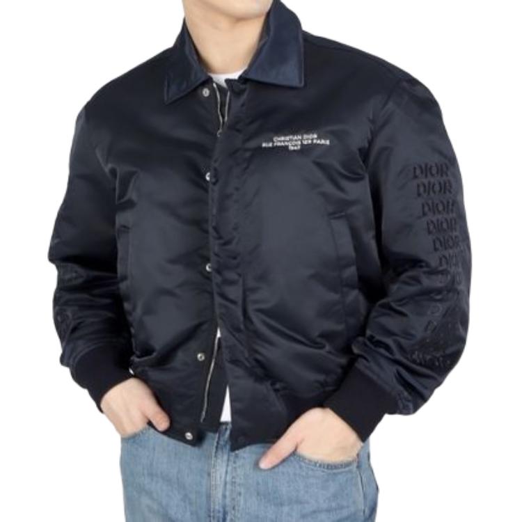 DIOR Navy Blue Jacket with Zipper and Letter Print 413C407A600-7580