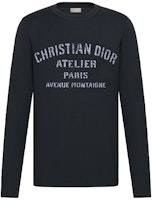 DIOR Navy Blue Letter Print Long Sleeve T-Shirt 043J611A0589-C589 DIOR Navy Blue Letter Print Long Sleeve T-Shirt 043J611A0589-C589