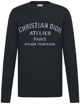 ディオール ネイビーブルー レタープリント 長袖Tシャツ 043J611A0589-C589 Order ディオール ネイビーブルー レタープリント 長袖Tシャツ 043J611A0589-C589