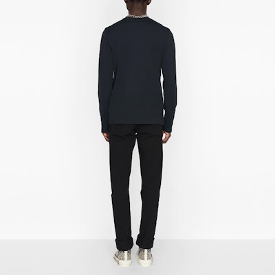 ディオール ネイビーブルー レタープリント 長袖Tシャツ 043J611A0589-C589 Purchase ディオール ネイビーブルー レタープリント 長袖Tシャツ 043J611A0589-C589