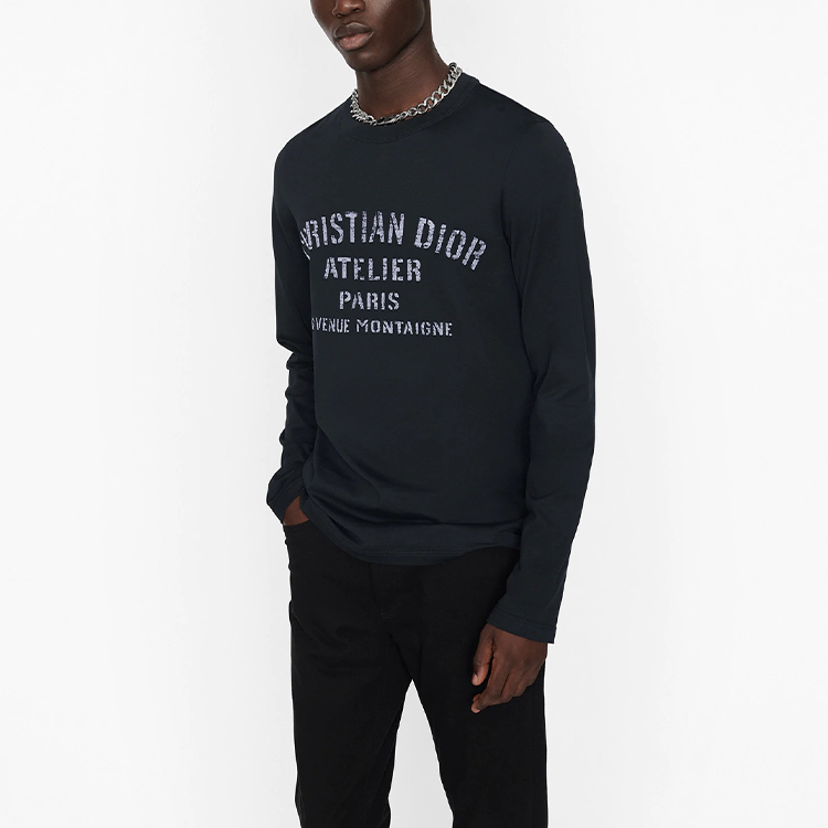 Details for ディオール ネイビーブルー レタープリント 長袖Tシャツ 043J611A0589-C589