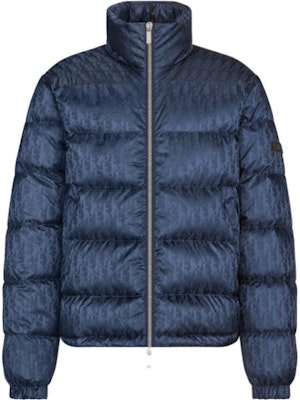 DIOR Navy Blue Logo Print Down Jacket with Stand Collar and Long Sleeves. 943C449A4462-C595 Order DIOR Navy Blue Logo Print Down Jacket with Stand Collar and Long Sleeves. 943C449A4462-C595