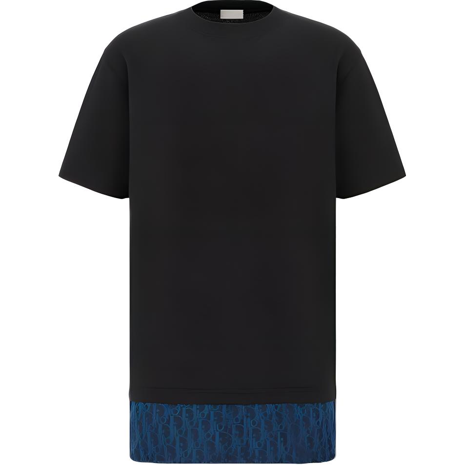 DIOR Navy Blue Short Sleeve T-Shirt with Colorblock Letter Print 113J632A0677-C585