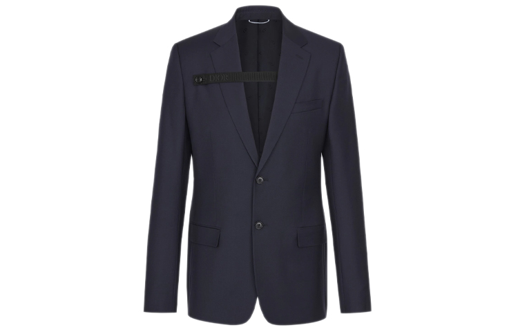 DIOR Navy Blue Solid Logo Single-Breasted Blazer 013C216A3226-C542
