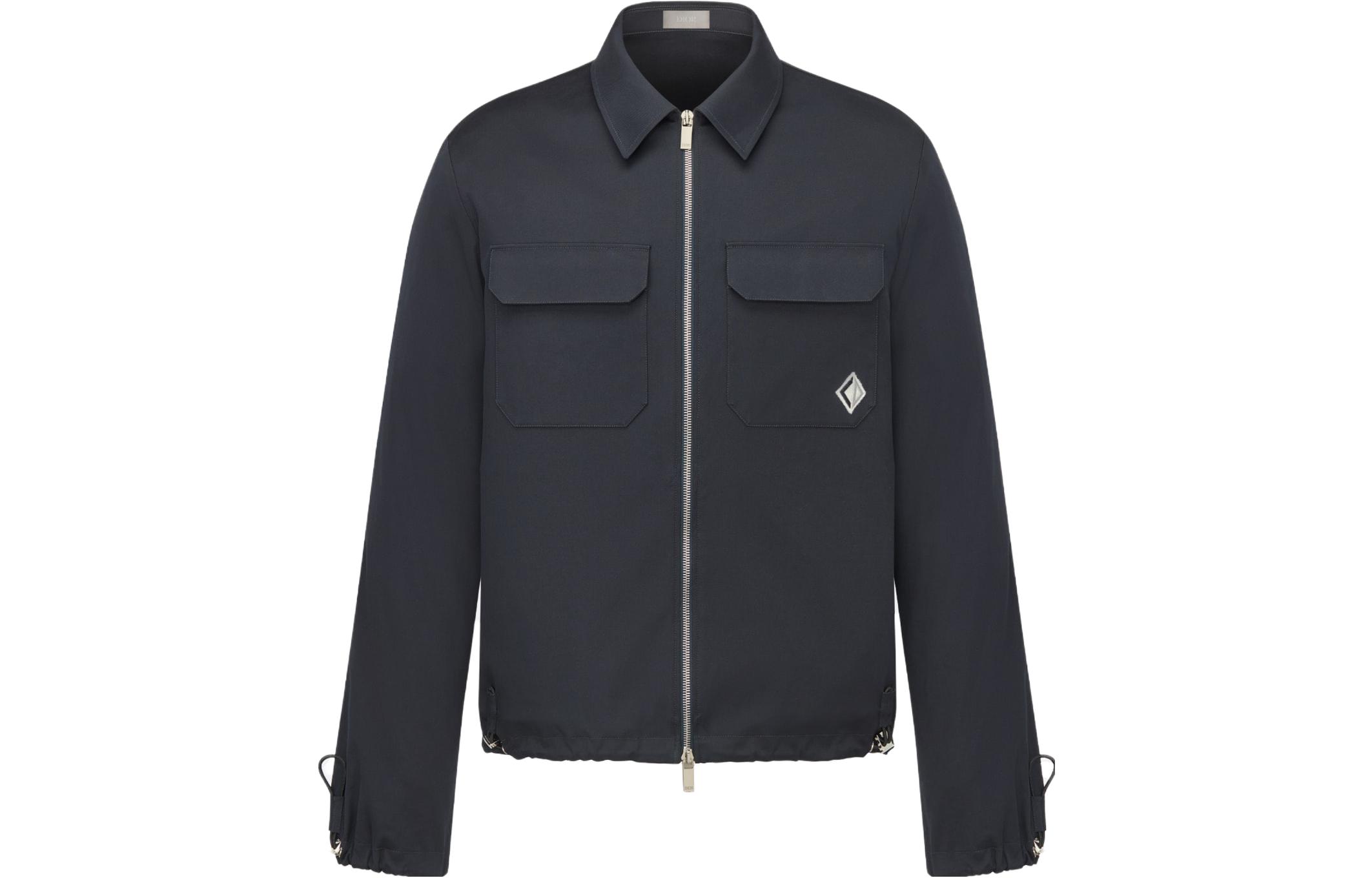 DIOR Navy Blue Solid Zip-Up Collared Casual Long-Sleeve Jacket 293C513D3866-C588