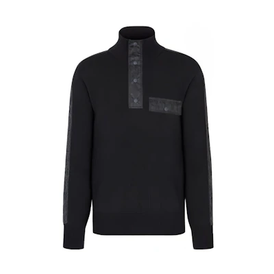 DIOR Navy Blue Sweater with Print Patch, High Collar, Long Sleeve 113M623AT192-C585