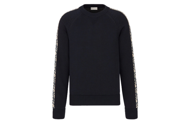 Order Sweater Dior Biru Dongker dengan Pola Huruf di Sisi 113M638AT187-C585