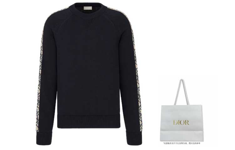 Shop Sweater Dior Biru Dongker dengan Pola Huruf di Sisi 113M638AT187-C585