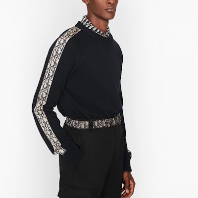 Dior Navy Blue Sweater with Side Letter Pattern 113M638AT187-C585 Purchase Dior Navy Blue Sweater with Side Letter Pattern 113M638AT187-C585