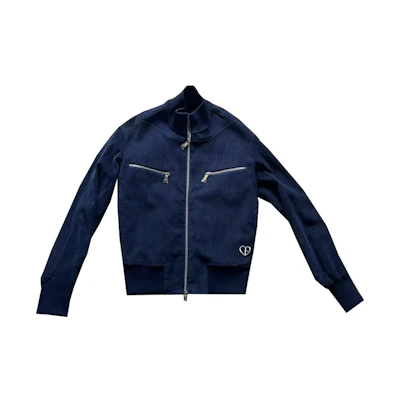 DIOR Navy Jacket with CD Heart Embroidery and Zipper Closure 213C410A5458-501