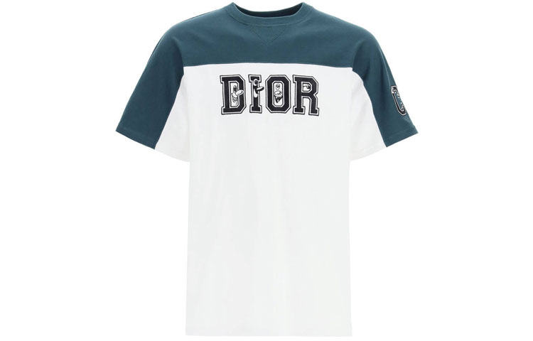 Dior Navy Logo Print Colorblock Crewneck T-Shirt. 193J646A0554-680