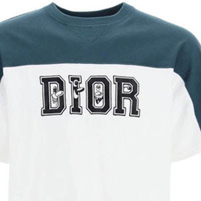 Dior Navy Logo Print Colorblock Crewneck T-Shirt. 193J646A0554-680 Details for Dior Navy Logo Print Colorblock Crewneck T-Shirt. 193J646A0554-680