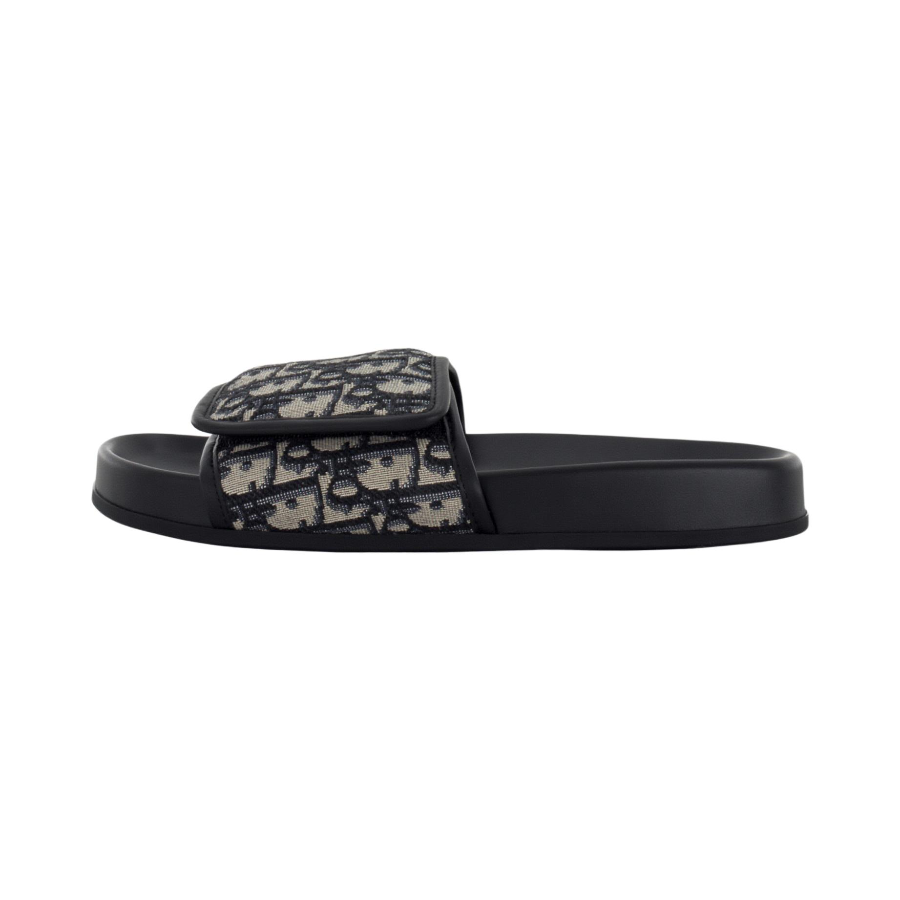 DIOR Oblique Aqua Calfskin Slip-On Slides Black 3SA174ZSA_H961