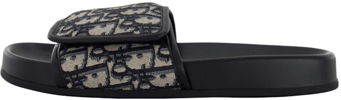 DIOR Oblique Aqua Calfskin Slip-On Slides Black 3SA174ZSA_H961 DIOR Oblique Aqua Calfskin Slip-On Slides Black 3SA174ZSA_H961
