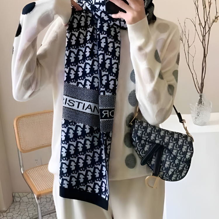 DIOR Oblique Blue Print Wool Cashmere Unisex Shawl 91CDO313I171-C540 圖 3