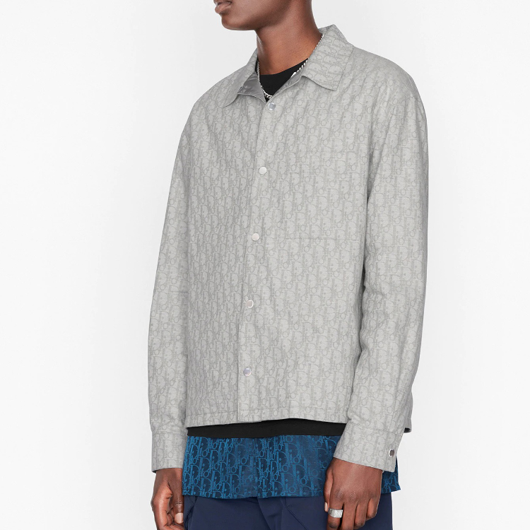 DIOR Oblique Letter Print Long Sleeve Shirt for Men Gray 113C511A5046-C078 圖 5