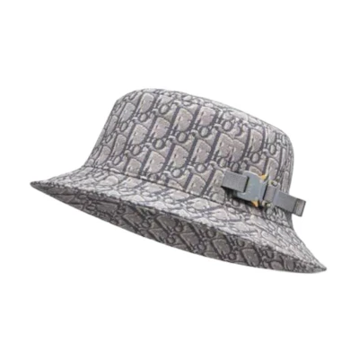 DIOR Oblique Pattern Cotton Bucket Hat Grey Mens POIZON2406201295