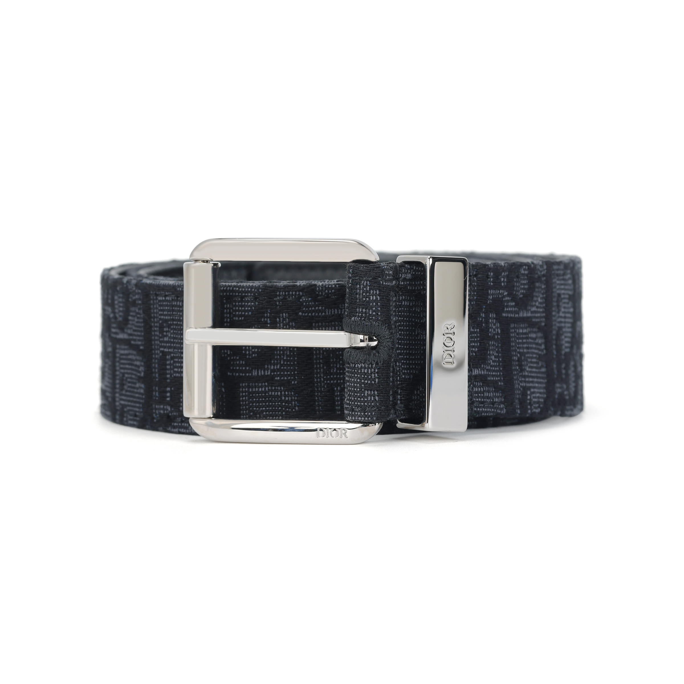 DIOR Oblique Pattern Leather Belt Black 3.5cm 4333PLYSE-H03E