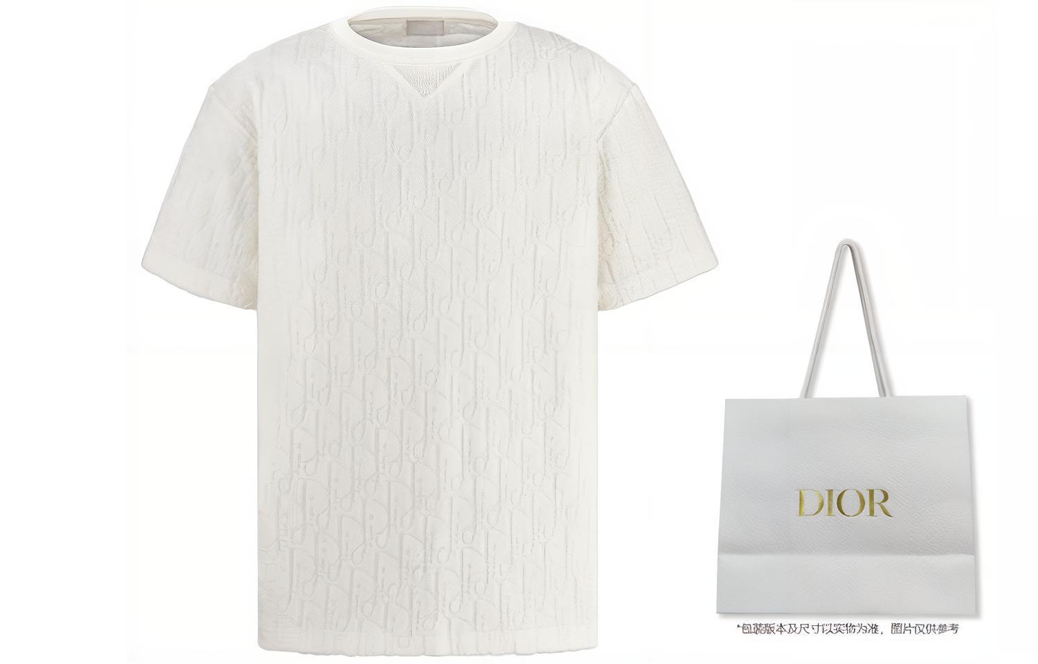 Shop DIOR Oblique Cetakan Kemeja-T Leher Bulat Kapas Putih 113J692A0614-C020