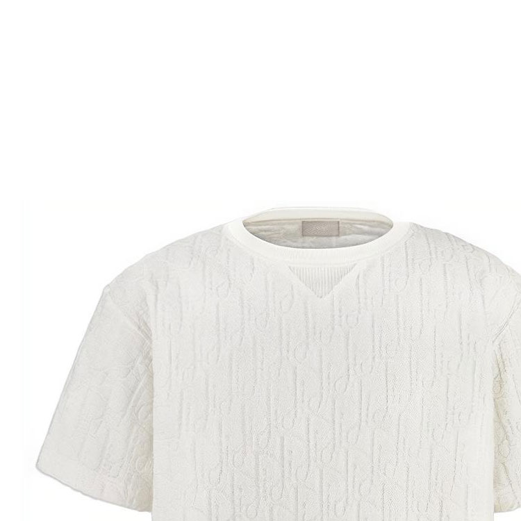 Sizing DIOR Oblique Cetakan Kemeja-T Leher Bulat Kapas Putih 113J692A0614-C020