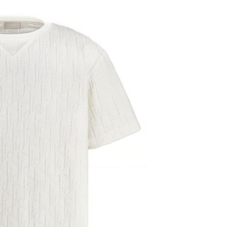 Cheap DIOR Oblique Cetakan Kemeja-T Leher Bulat Kapas Putih 113J692A0614-C020
