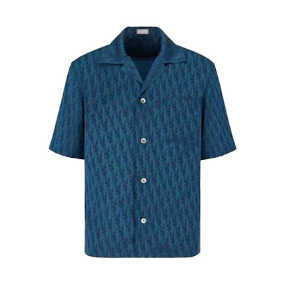 DIOR Oblique Print Navy Blue Short Sleeve Shirt 113C519A5050-C585