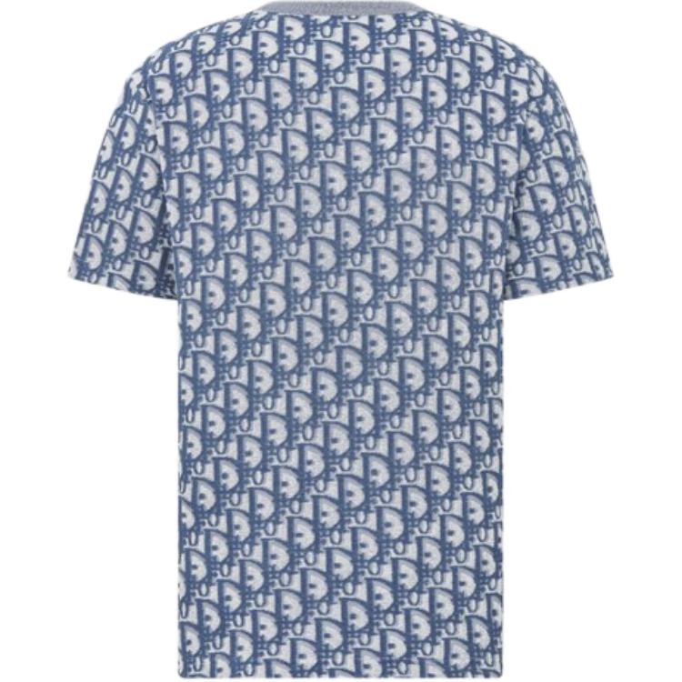 Lookbook 디올 오블리크 프린트 오버사이즈 코튼 블렌드 블루 티셔츠 남성용. 483J646A0906-C185