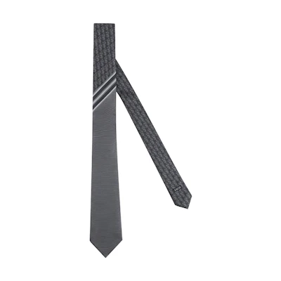 DIOR Oblique Print Silk Tie for Men in Gray and White. 01C1047A0266-C889