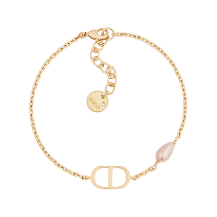 DIOR Petit CD Beaded Metal Bracelet Unisex Couples Design - Gold B2616WOMRS_D88P