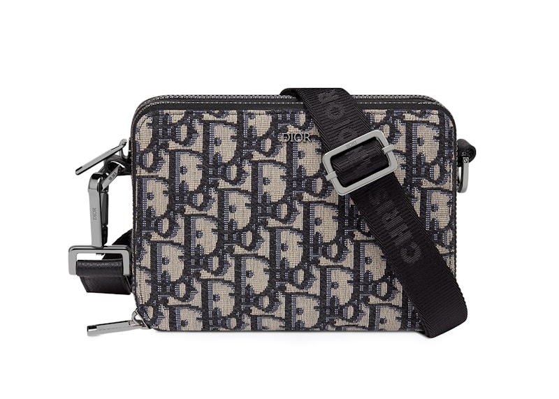 Dior Pouch with Shoulder Strap Oblique Jacquard Beige/Black