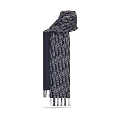 DIOR Printed Wool Cashmere Scarf for Men - Blue DIO75QGKBLUE