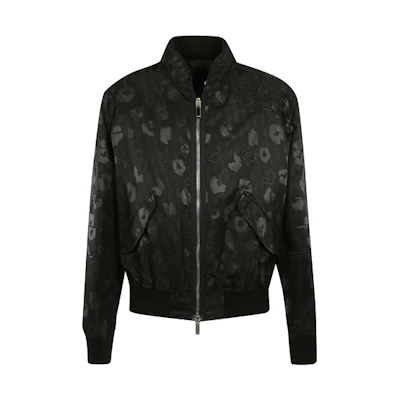 DIOR Printed Zip-Up Jacket with Stand Collar in Black 933C403A4617-589