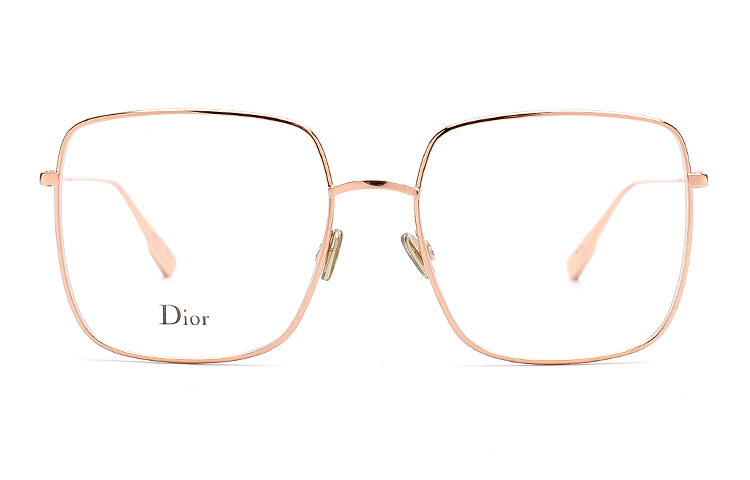 Dior Rectangular Alloy Eyeglass Frame Unisex Rose Gold Optical Glasses DIORSTELLAIREO1-DDB