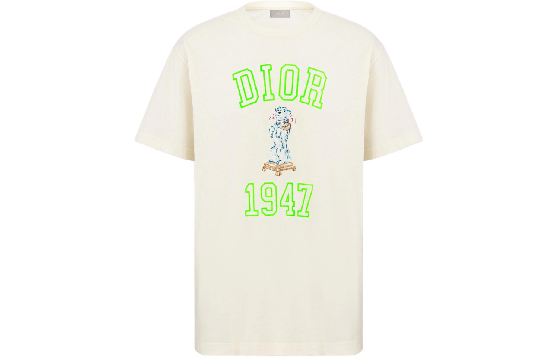 DIOR Relaxed-Fit Bobby Logo Ivory White Crewneck  T-Shirt. 483J635A0817-C186