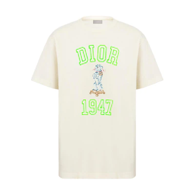 DIOR Relaxed-Fit Bobby Logo Ivory White Crewneck T-Shirt. 483J635A0817-C186