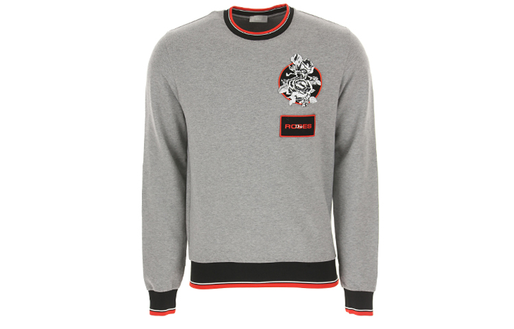 DIOR Rose Embroidered Cotton Crewneck Sweatshirt Grey 733J613M0500-830
